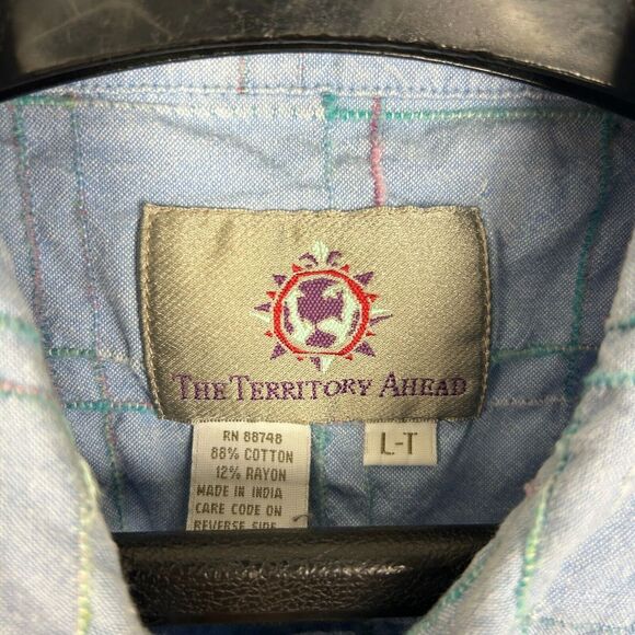 Vintage The Territory Ahead Men's Large Textured Check‎ Cotton Button Down Blue - Picture 2 of 5